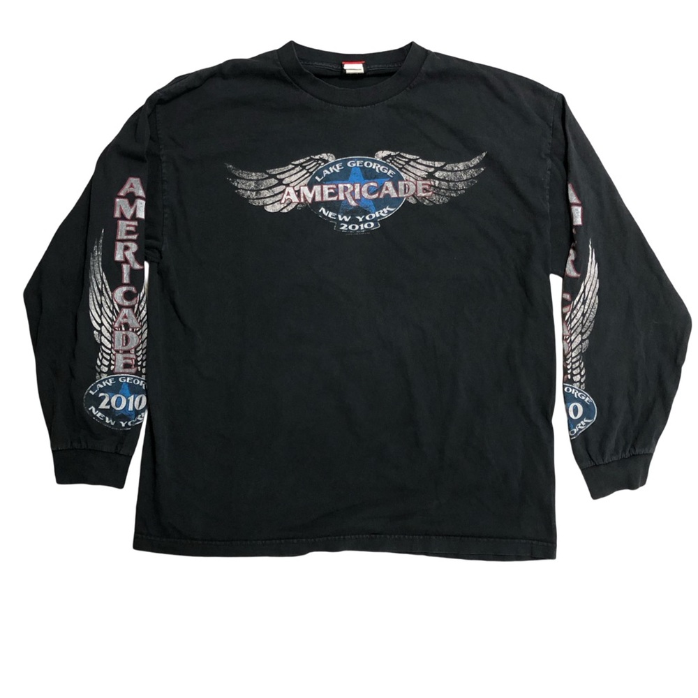 🖤Americade 2010 long sleeve black t-shirt Biker top New York motorbike Vtg XL🖤